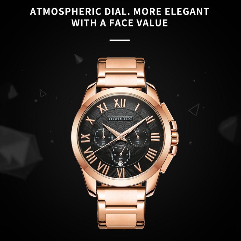 Waterproof Multifunctional Men Watch with Steel Strap - Rose Gold + White 3