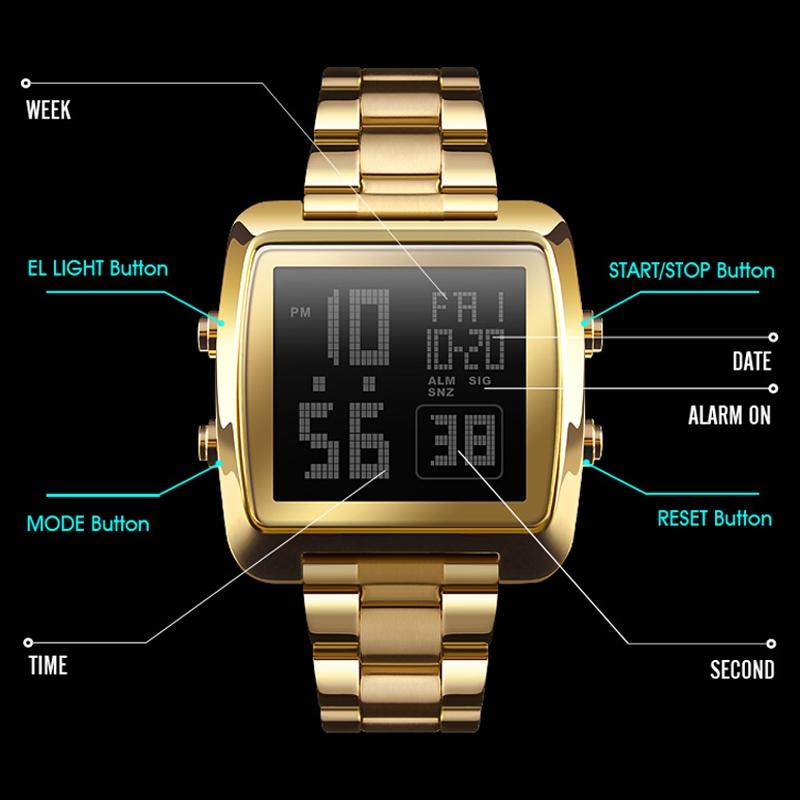 Vintage Gold Steel Square Watch - Waterproof & Luminous - Gold 4