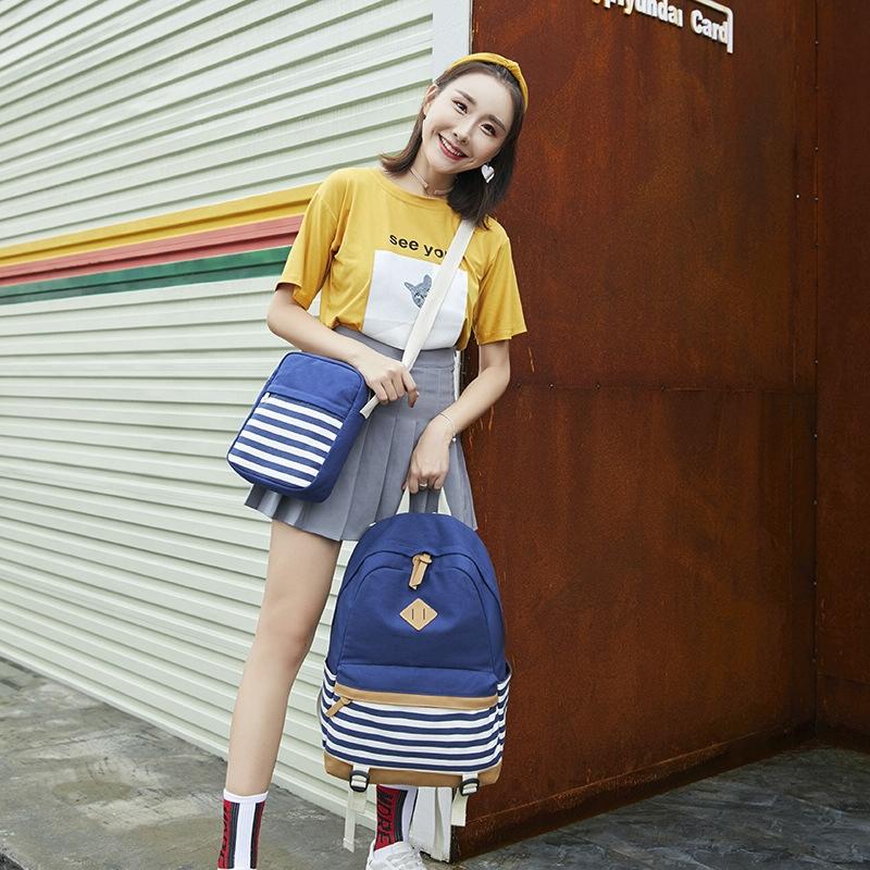 Printed Canvas Backpack Set - 3 Pieces - Navy Blue 7