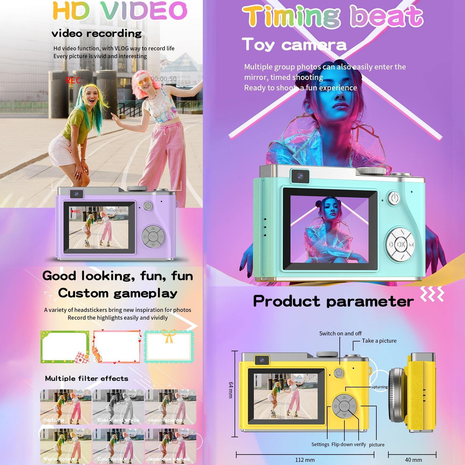 Retro Kids Camera With Dual-Lens 4K Hd Ccd - 2.4 Inch - Purple 7