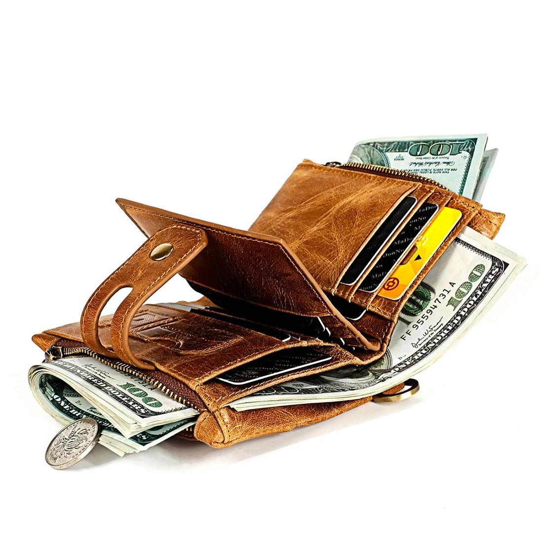Men Rfid Leather Wallet with Card Slots - Red 12