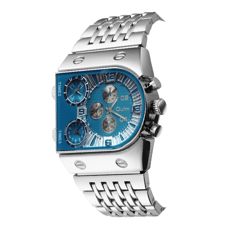 Large Dial Multi Time Zone Men Quartz Watch with Luminous Steel Strap - Silver