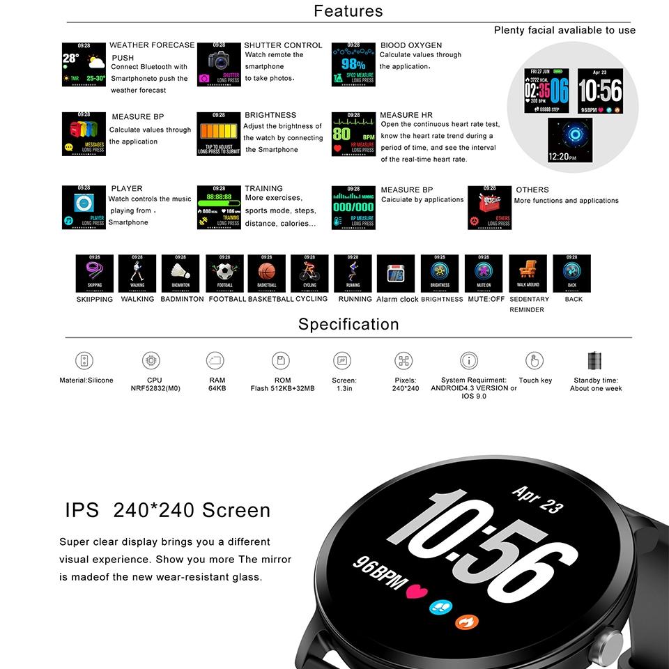 Real-Time Heart Rate Blood Pressure Monitor Multi-Sport Mode Breathing Light Smart Watch For Android Ios Phone Pink Silicone 3