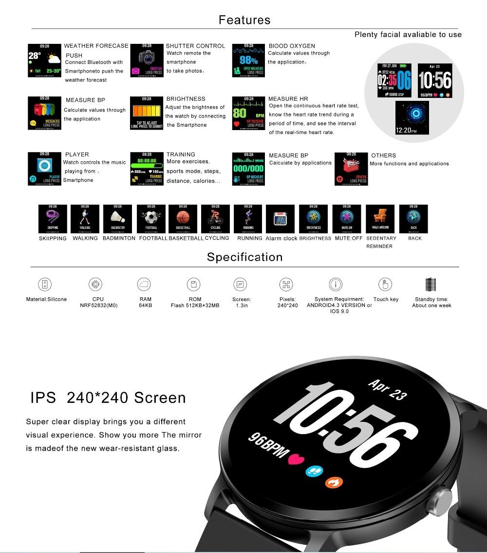 Real-Time Heart Rate Blood Pressure Monitor Multi-Sport Mode Breathing Light Smart Watch For Android Ios Phone Pink Silicone 13