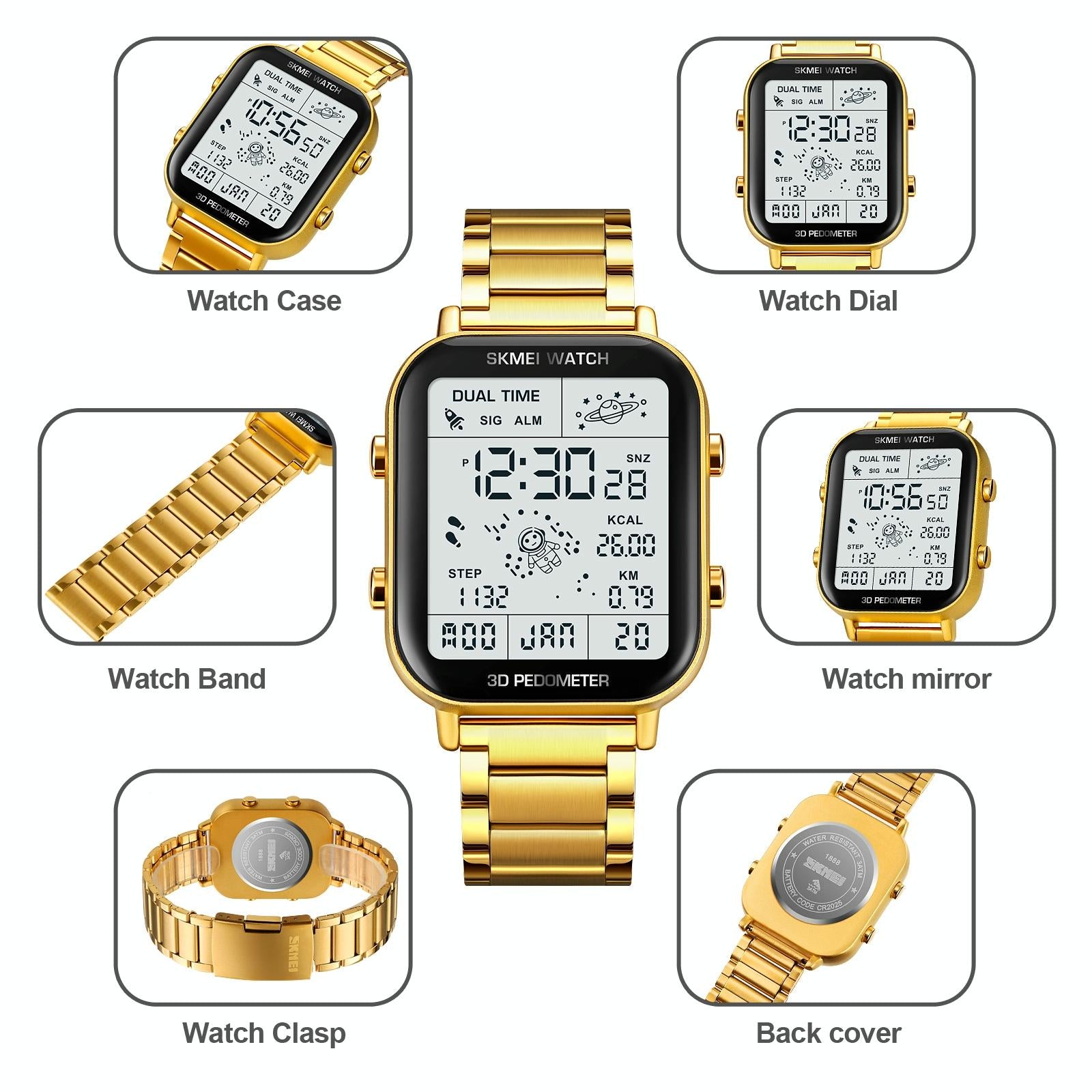 1888 Men Multifunctional Waterproof Digital Watch - Stainless Steel 30m - Silver 3
