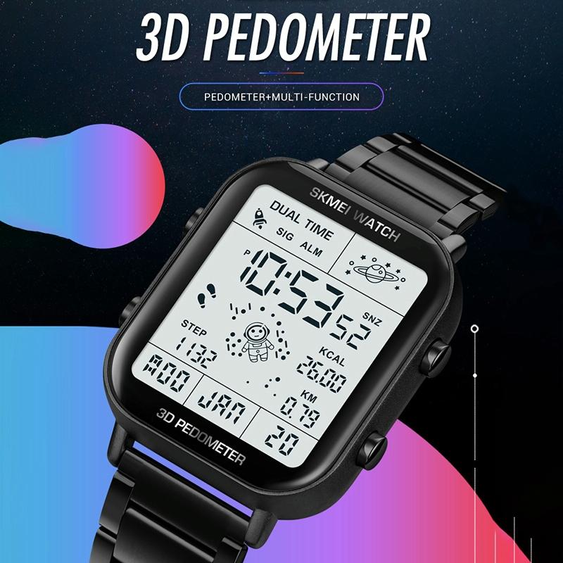 1888 Men Multifunctional Waterproof Digital Watch - Stainless Steel 30m - Silver 5