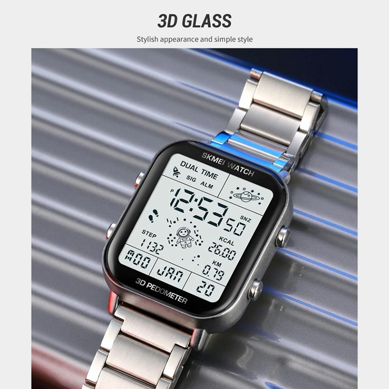 1888 Men Multifunctional Waterproof Digital Watch - Stainless Steel 30m - Silver 7