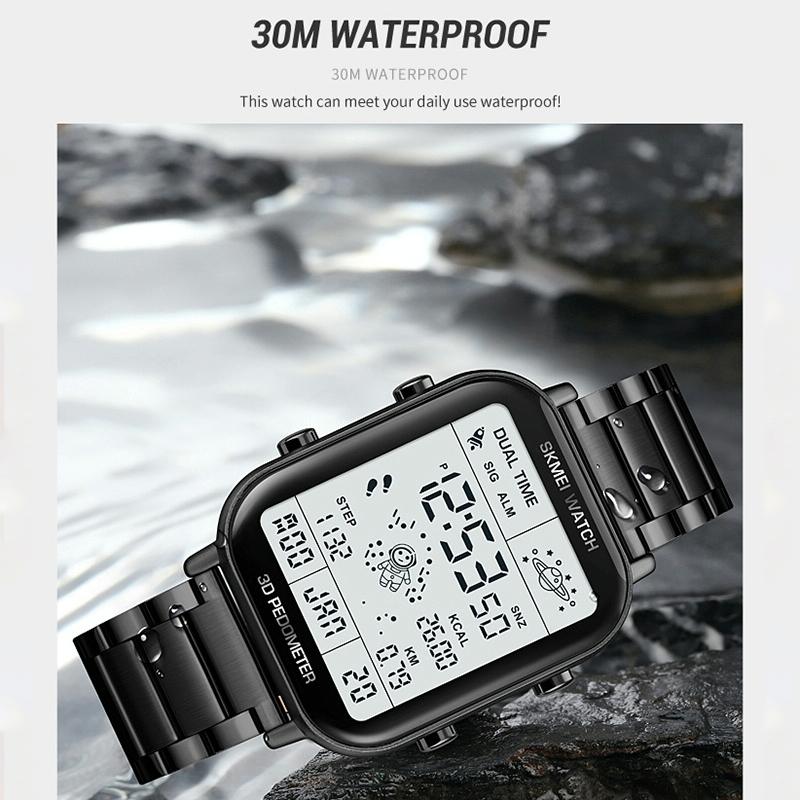 1888 Men Multifunctional Waterproof Digital Watch - Stainless Steel 30m - Silver 9