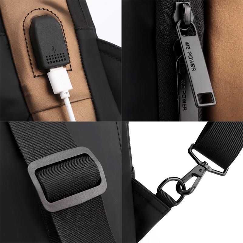 Anti Theft Men Chest Bag With Password Lock Secure Locomotive Messenger Bag - Black Brown 6