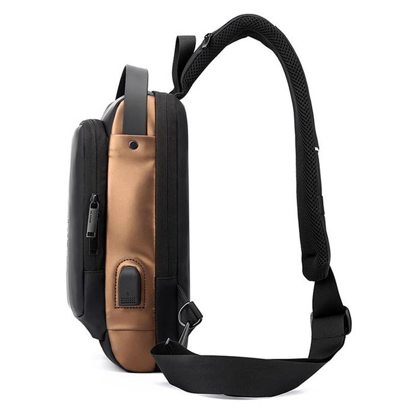 Anti Theft Men Chest Bag With Password Lock Secure Locomotive Messenger Bag - Black Brown 9