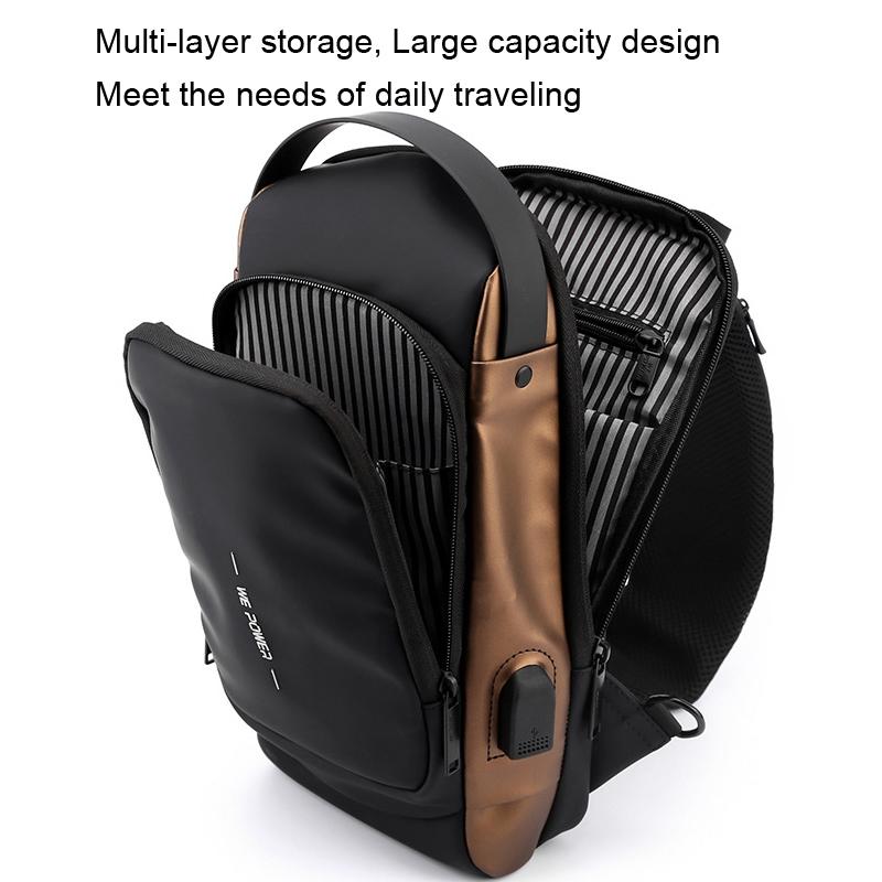 Anti Theft Men Chest Bag With Password Lock Secure Locomotive Messenger Bag - Black Brown 10