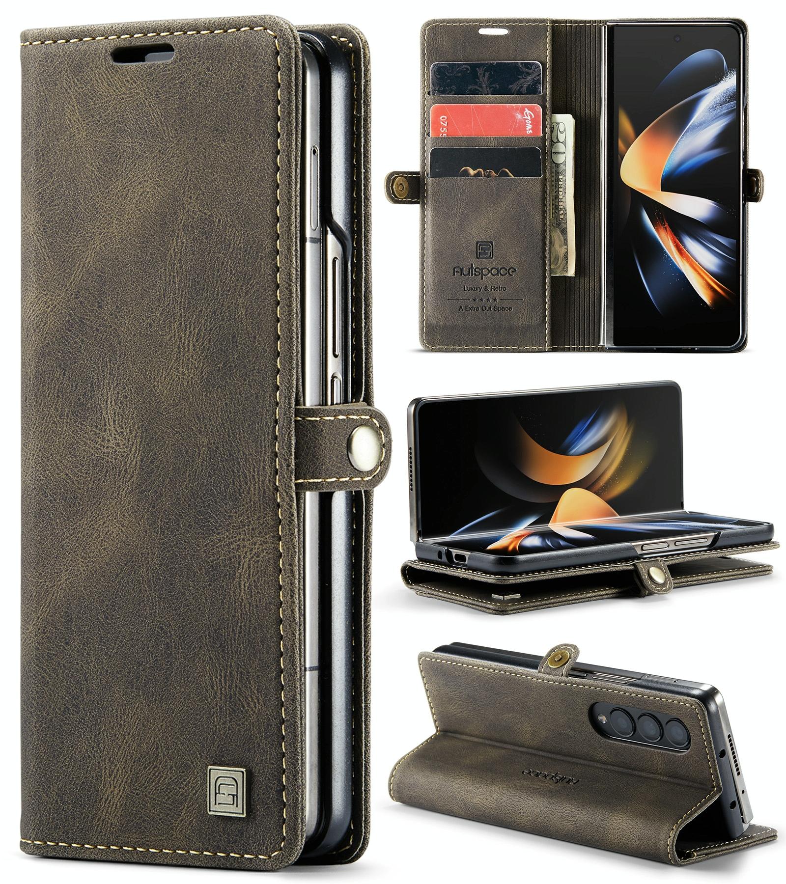 For Samsung Galaxy Z Fold4 5G Vintage Rfid Leather Phone Case - Coffee 8