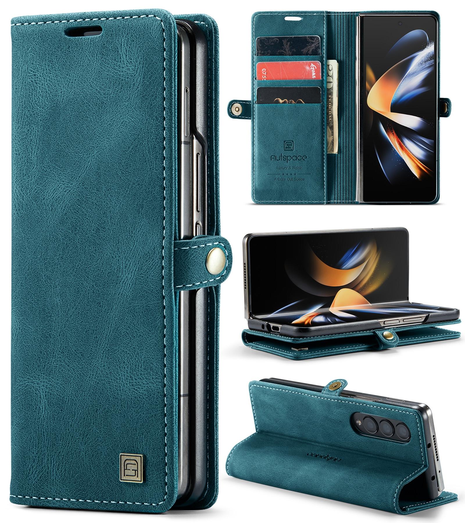 For Samsung Galaxy Z Fold4 5G Vintage Rfid Leather Phone Case - Coffee 9