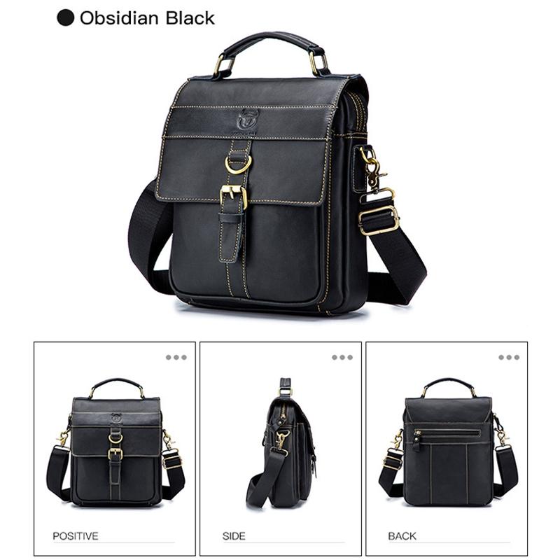 Retro Leather Men Shoulder Bag First Layer Cowhide - Obsmetrical Black 12
