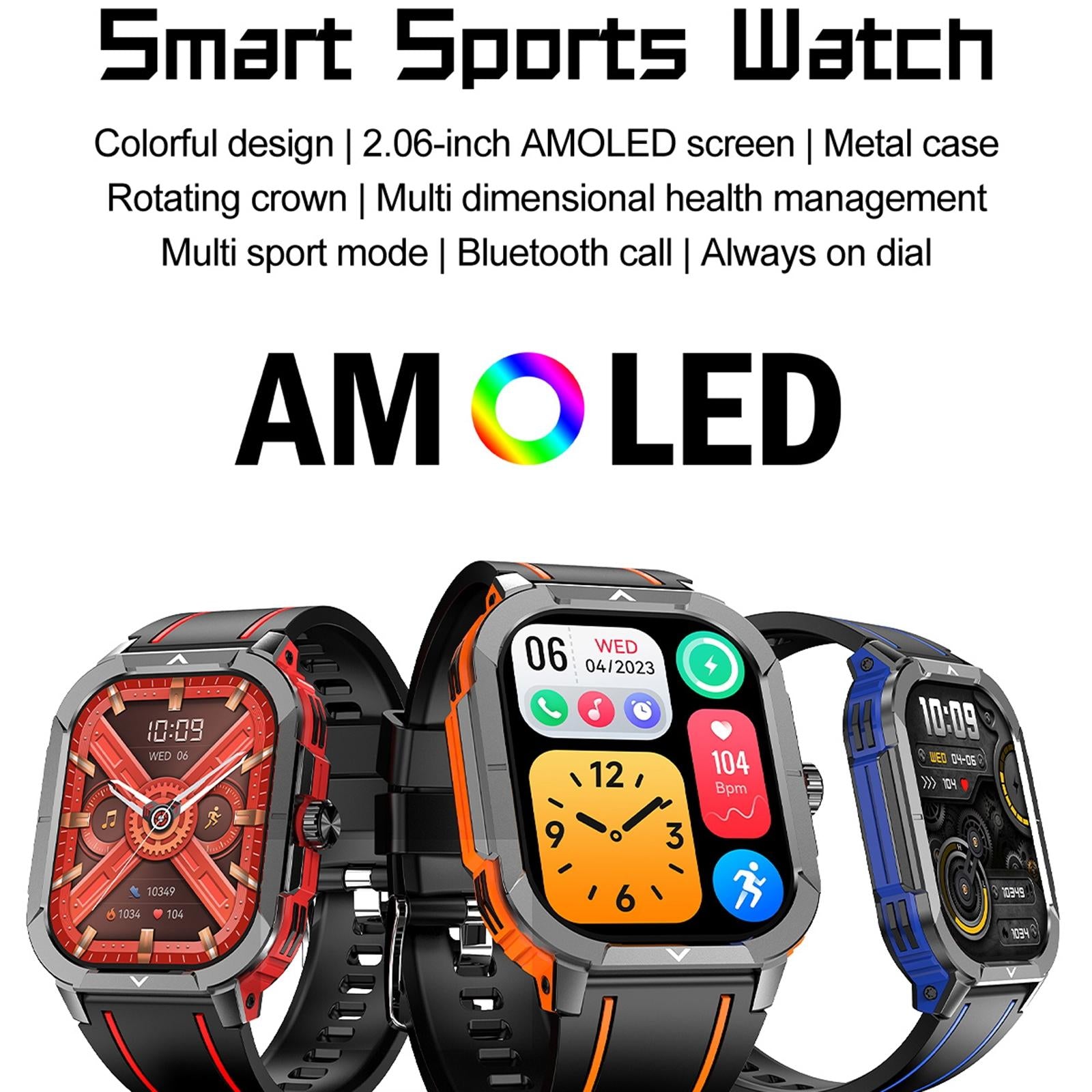 2.06 Inch Bt5.3 Ip68 Sport Smart Watch Bluetooth Call / Message / Health - Blue 5