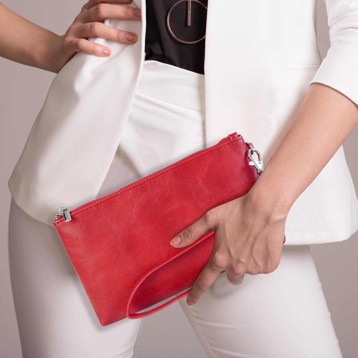 Retro Leather Clutch Bag with Zipper - 6 Inch - Grey 8