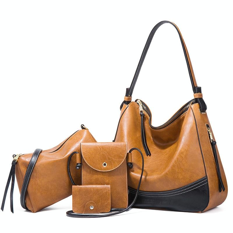 Large Capacity Diagonal Handbags - 4 in 1 Colour Block Leather Bags - Dark Grey 9