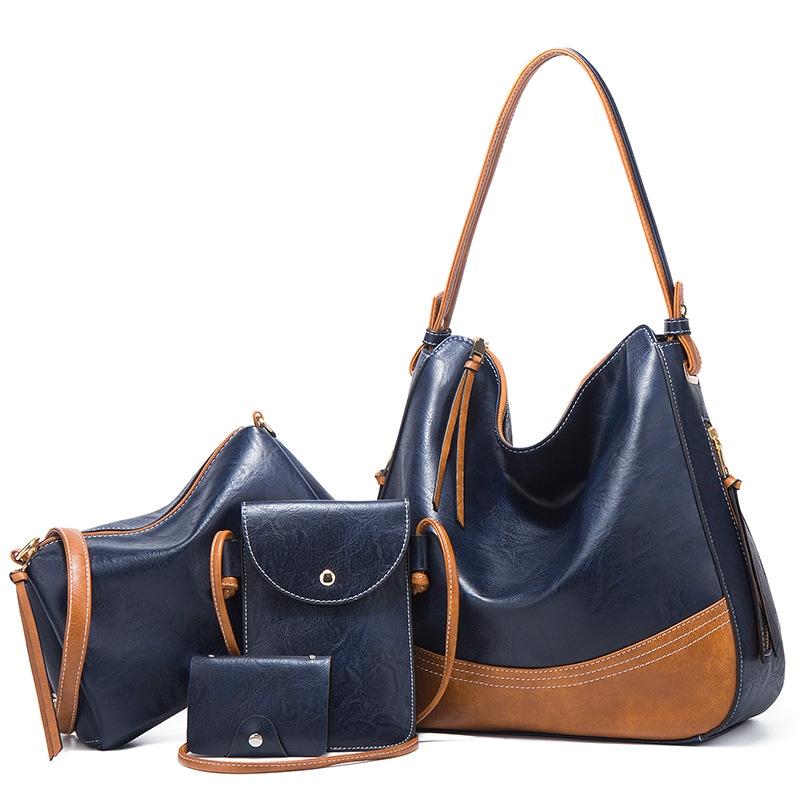 Large Capacity Diagonal Handbags - 4 in 1 Colour Block Leather Bags - Dark Grey 13