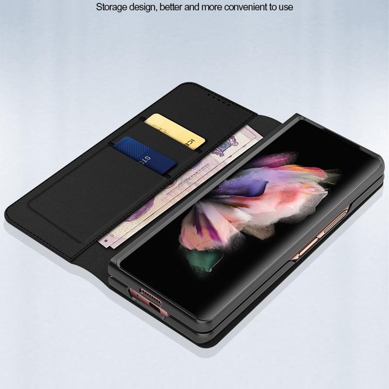 For Samsung Galaxy Z Fold4 5G Foldable Leather Phone Case - Horizontal Flip - Plain Brown 7