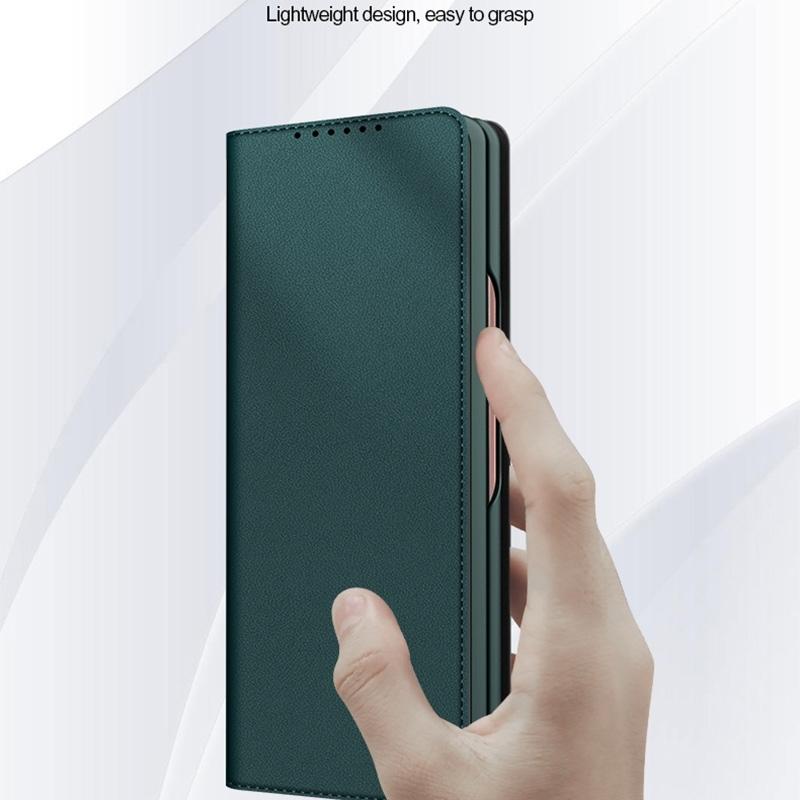 For Samsung Galaxy Z Fold4 5G Foldable Leather Phone Case - Horizontal Flip - Plain Brown 8