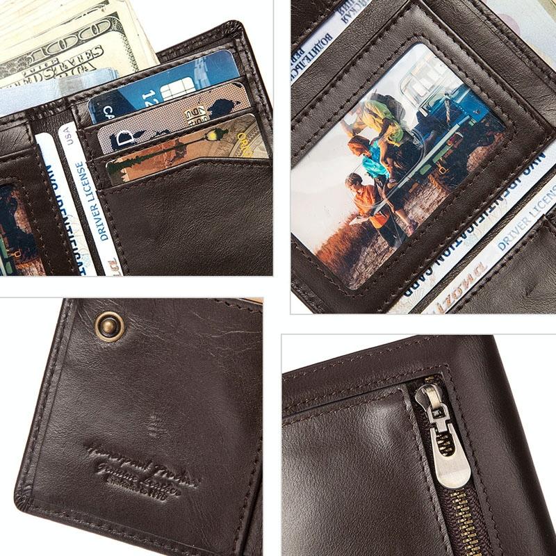 Rfid-blocking Leather Men Wallet with Multi-card Slots and Zipper Coin Pocket - Brown 6