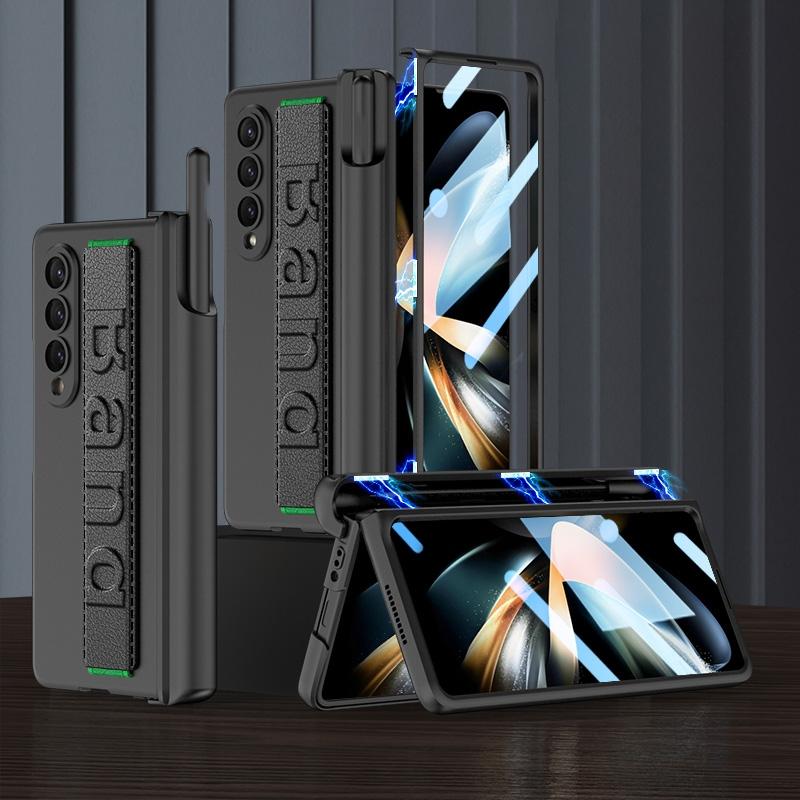 For Samsung Galaxy Z Fold4 5G Foldable Phone Case With Magnetic Hinge And Wrist Strap - Portable And Secure - Black