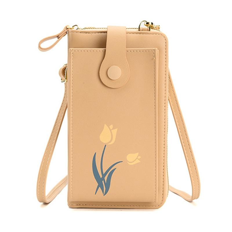 Floral Single Shoulder Cell Phone Bag For Women - Apricot