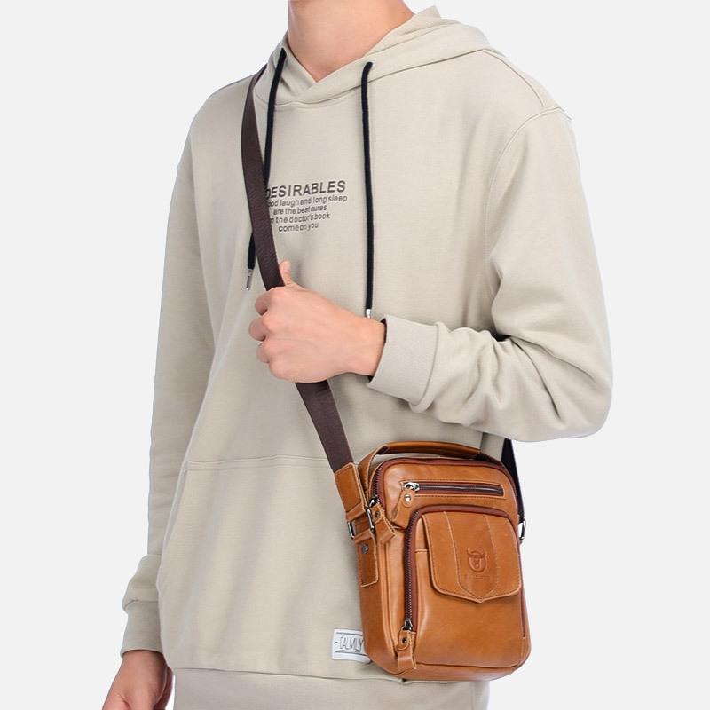 Retro Leather Shoulder Bag For Men Large Capacity - Yellow Brown 8