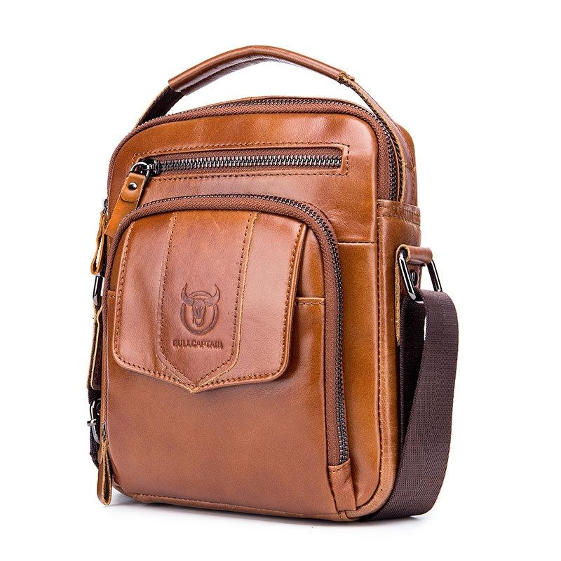 Retro Leather Shoulder Bag For Men Large Capacity - Yellow Brown 11