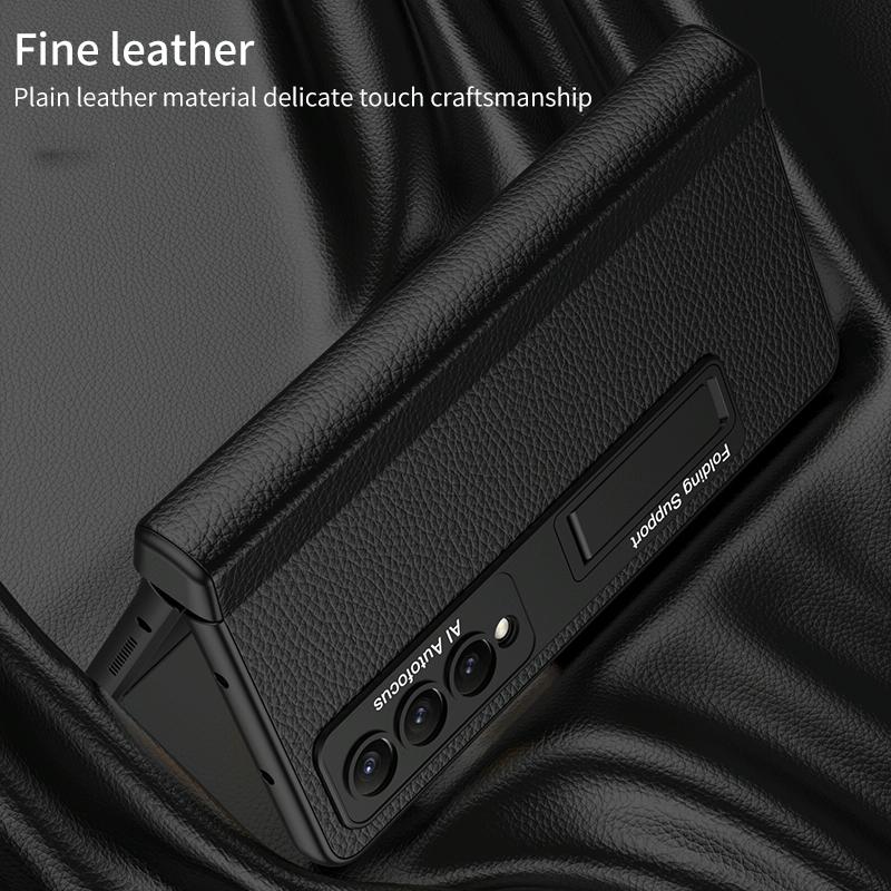 For Samsung Galaxy Z Fold4 5G Leather Phone Case With Foldable Hinge And Holder - Green 4