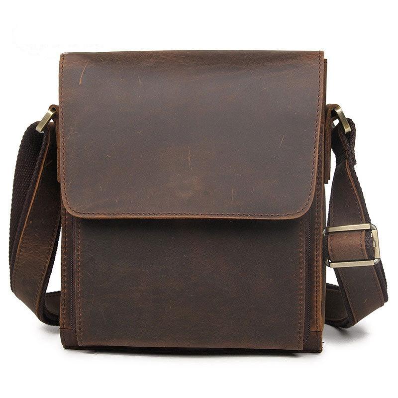 Rustic Leather Men Shoulder Bag - Dark Brown 11
