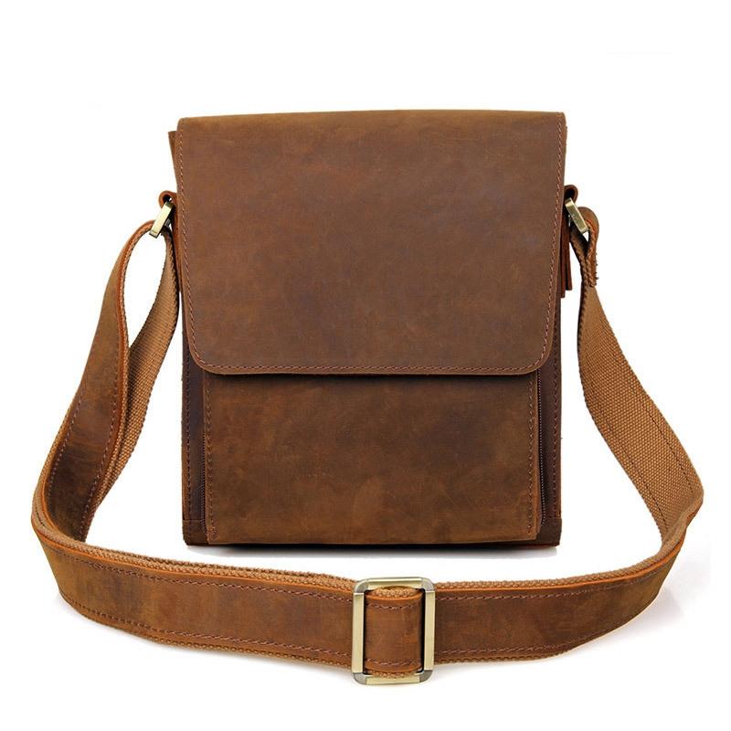 Rustic Leather Men Shoulder Bag - Dark Brown 12