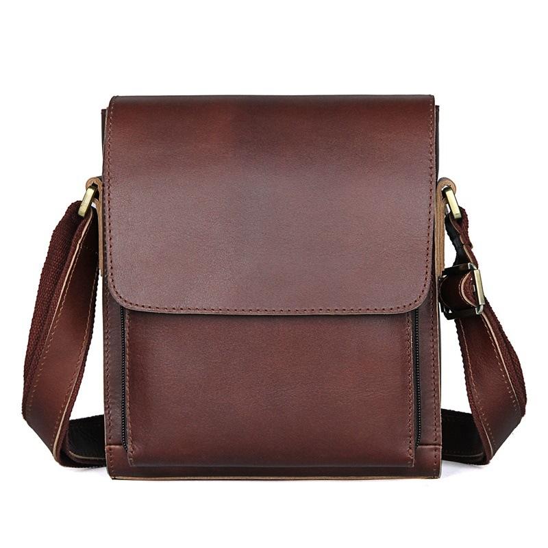 Rustic Leather Men Shoulder Bag - Dark Brown 14