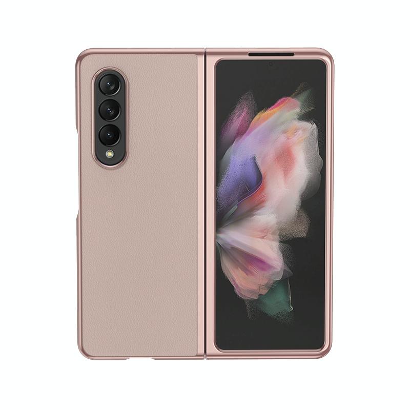 For Samsung Galaxy Z Fold4 5G Leather Folding Phone Case - Electroplated Finish - Army Green 8