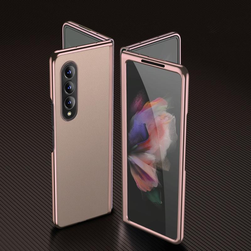 For Samsung Galaxy Z Fold4 5G Leather Folding Phone Case - Electroplated Finish - Army Green 9