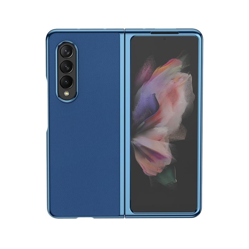 For Samsung Galaxy Z Fold4 5G Leather Folding Phone Case - Electroplated Finish - Army Green 12