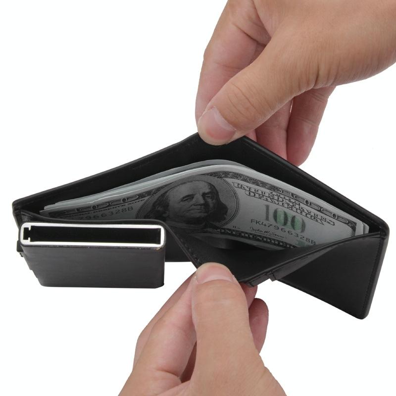 Rfid Blocking Short Wallet with Automatic Pop Up - Dark Brown 5