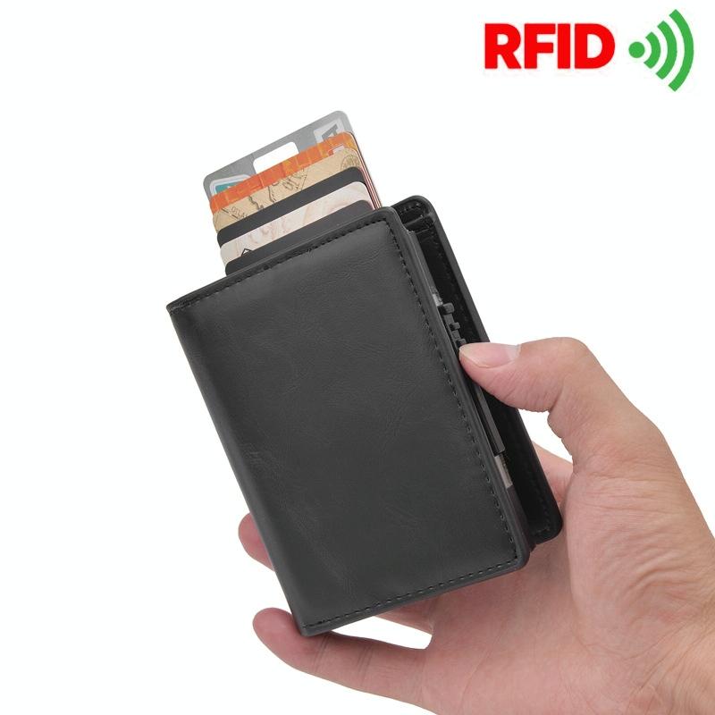 Rfid Blocking Short Wallet with Automatic Pop Up - Dark Brown 6