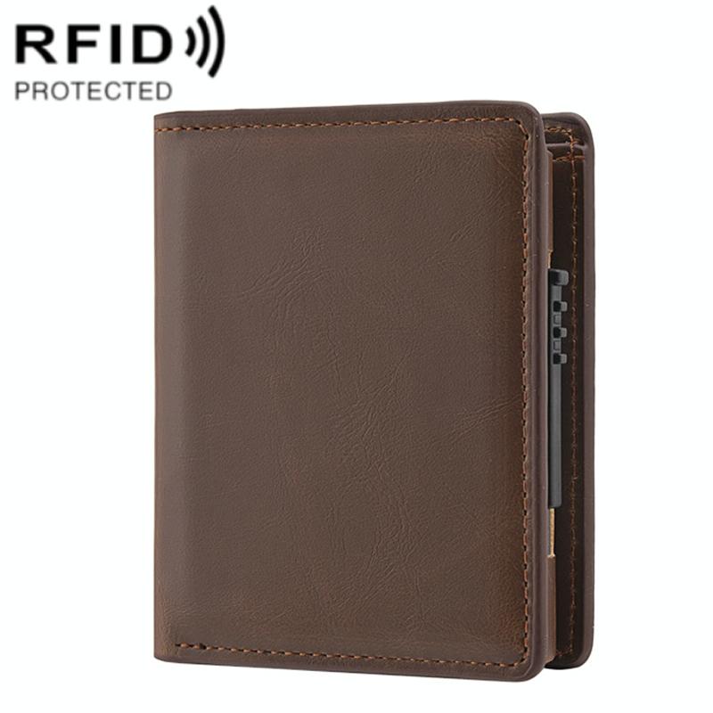Rfid Blocking Short Wallet with Automatic Pop Up - Dark Brown 11