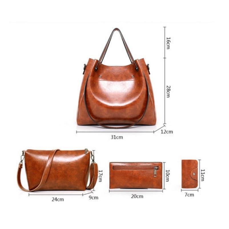 Retro Ladies Handbag - 4-in-1 Fashion Bucket Bag with Large Capacity - Black 10