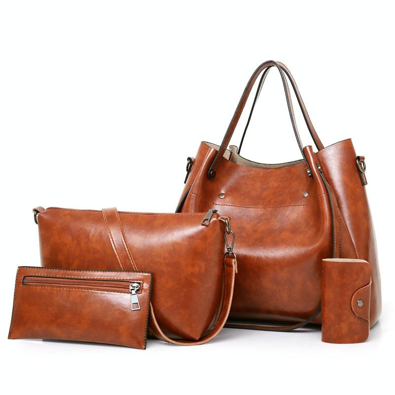Retro Ladies Handbag - 4-in-1 Fashion Bucket Bag with Large Capacity - Black 13