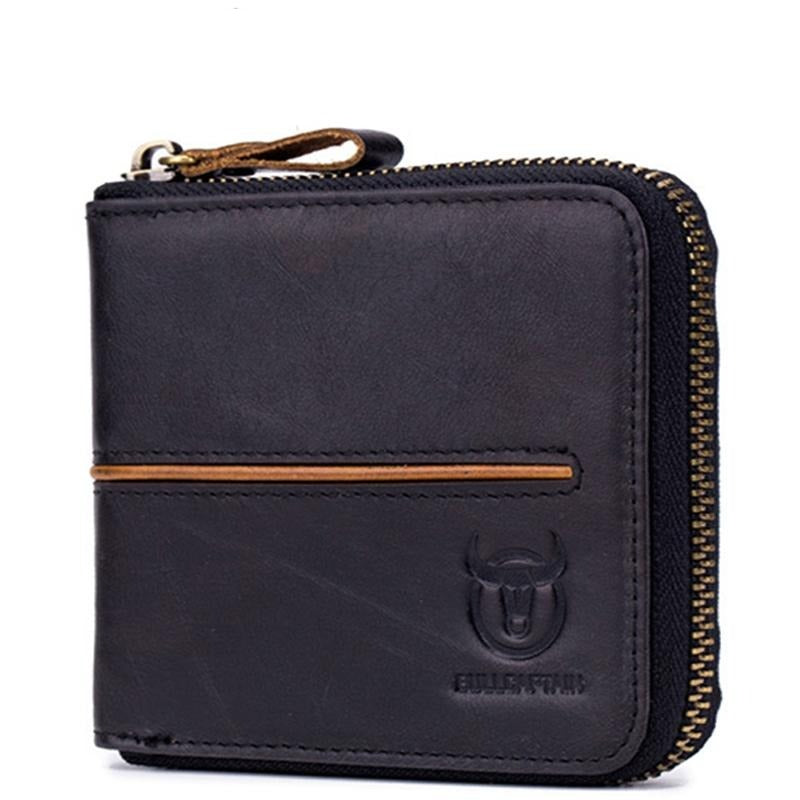 Zippered Cowhide Card Holder with Rfid Protection - Yellow Brown
