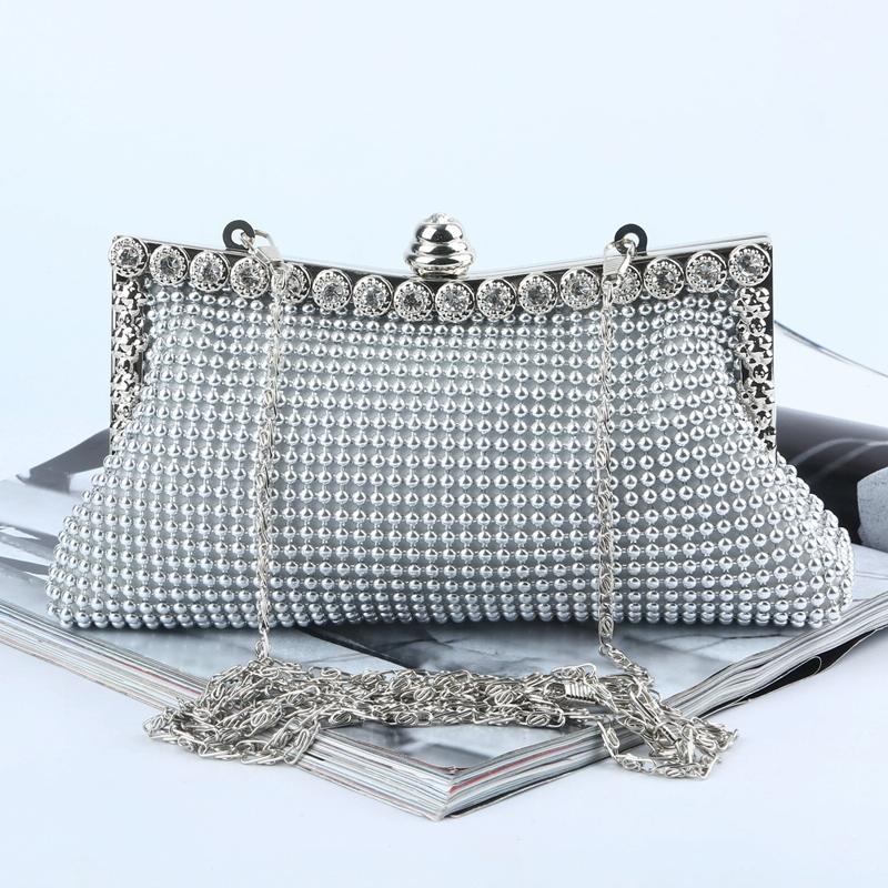 Rhinestone Evening Clutch for Ladies - Beaded Banquet Bag - Silver 3