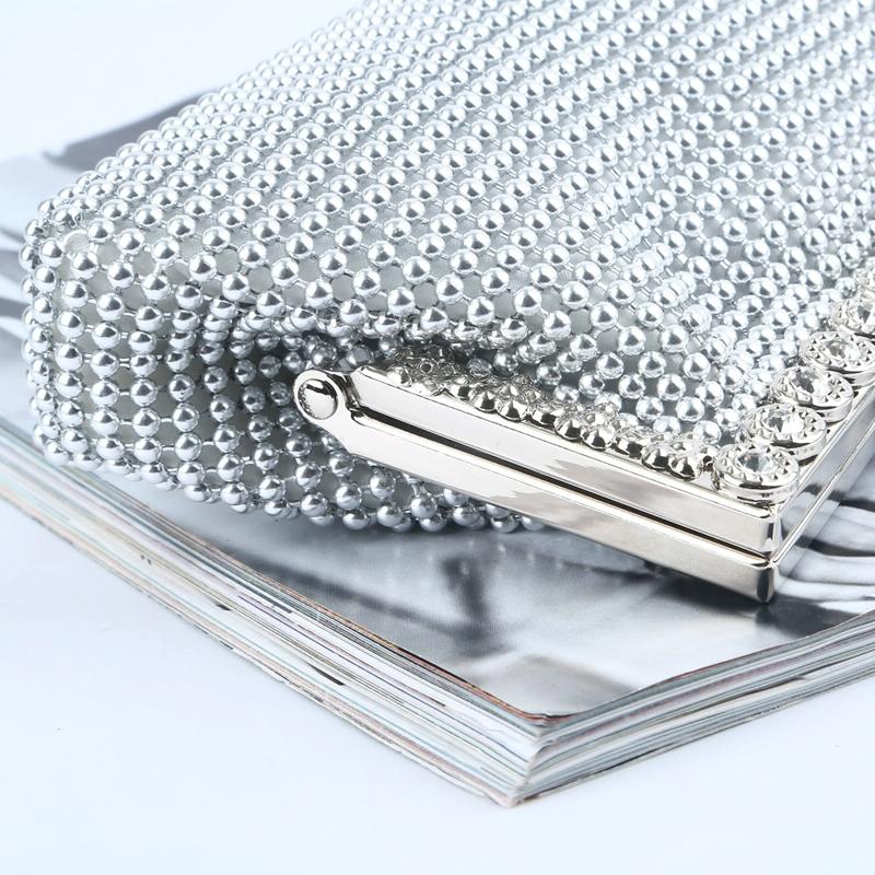 Rhinestone Evening Clutch for Ladies - Beaded Banquet Bag - Silver 7