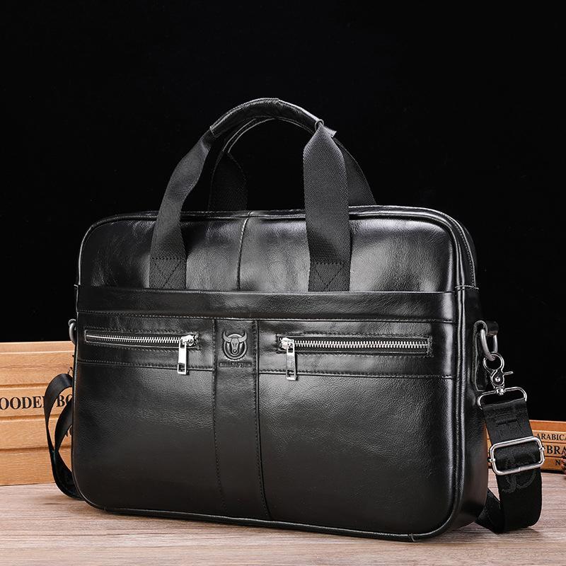 Large Capacity Retro Cowhide Briefcase - Black Metal