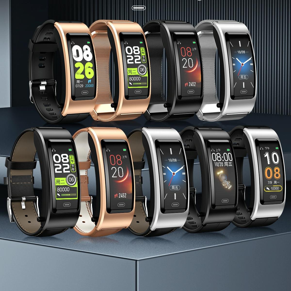 Bluetooth Sleep Heart Monitor Bracelet - B7 - Black + Black Leather Belt 4