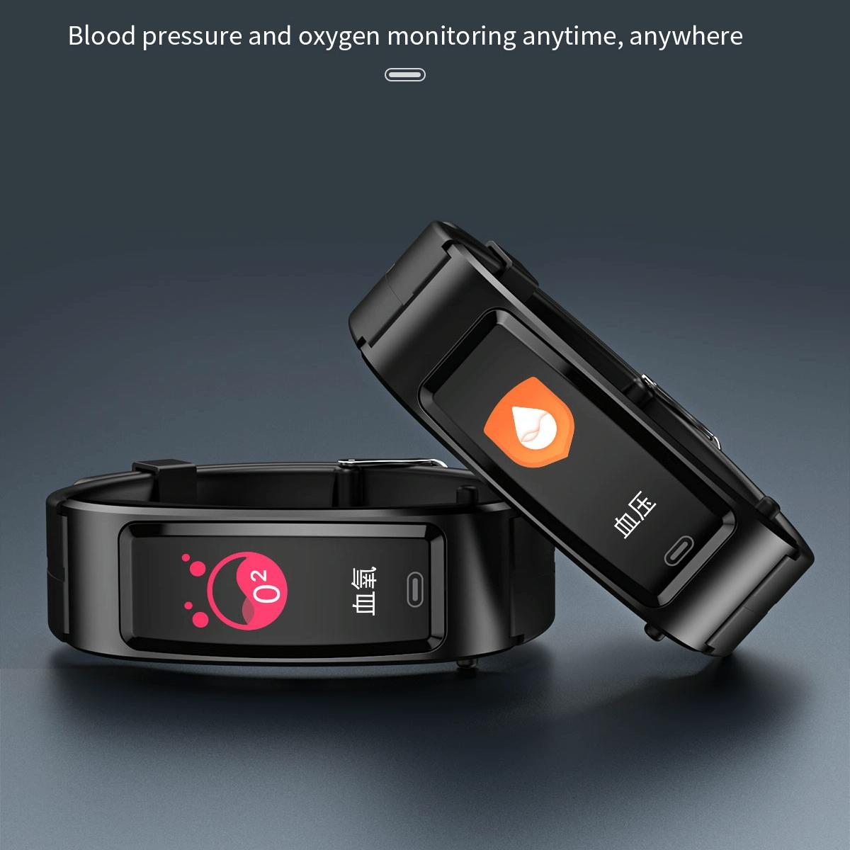 Bluetooth Sleep Heart Monitor Bracelet - B7 - Black + Black Leather Belt 6