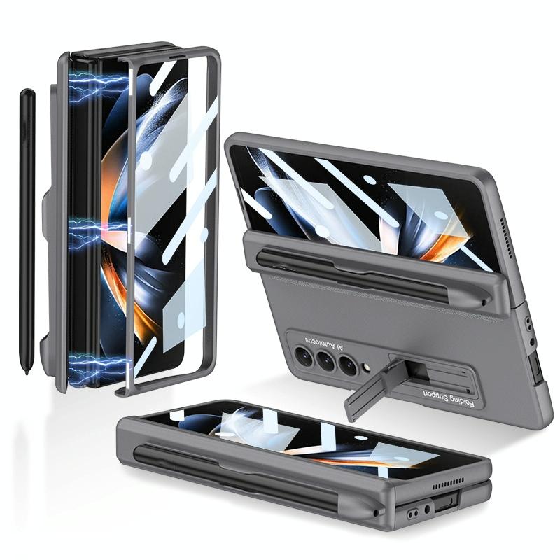 For Samsung Galaxy Z Fold4 5G Foldable Magnetic Flip Case With Holder & Pen Slot - Gkk - Silver 9
