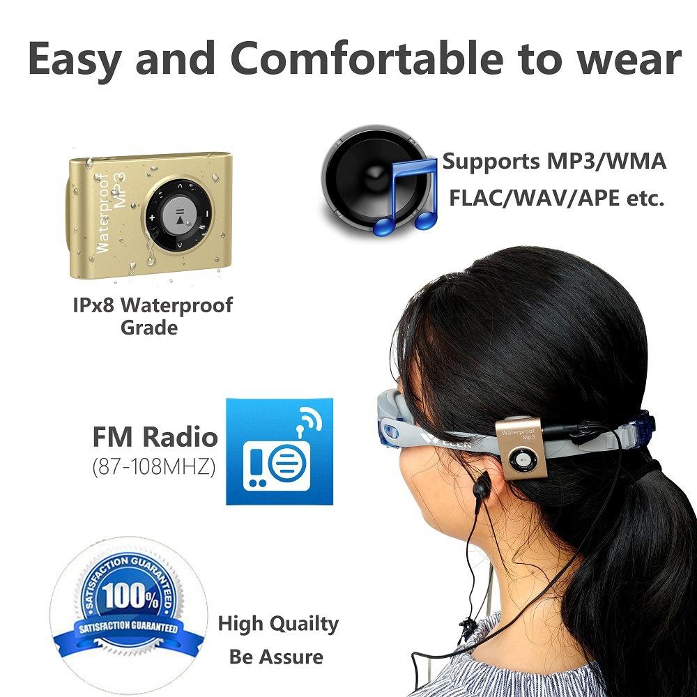 Waterproof Mp3 Player For Swimming & Diving 4Gb Memory Fm Radio Blue 5