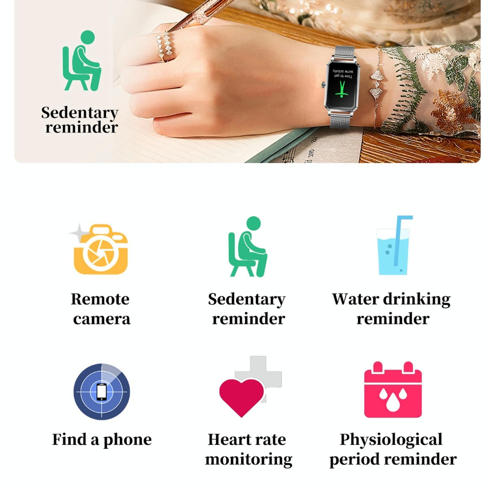 1.13 Inch Women's Smart Watch With Colour Screen & Health Tracking - Silver 8